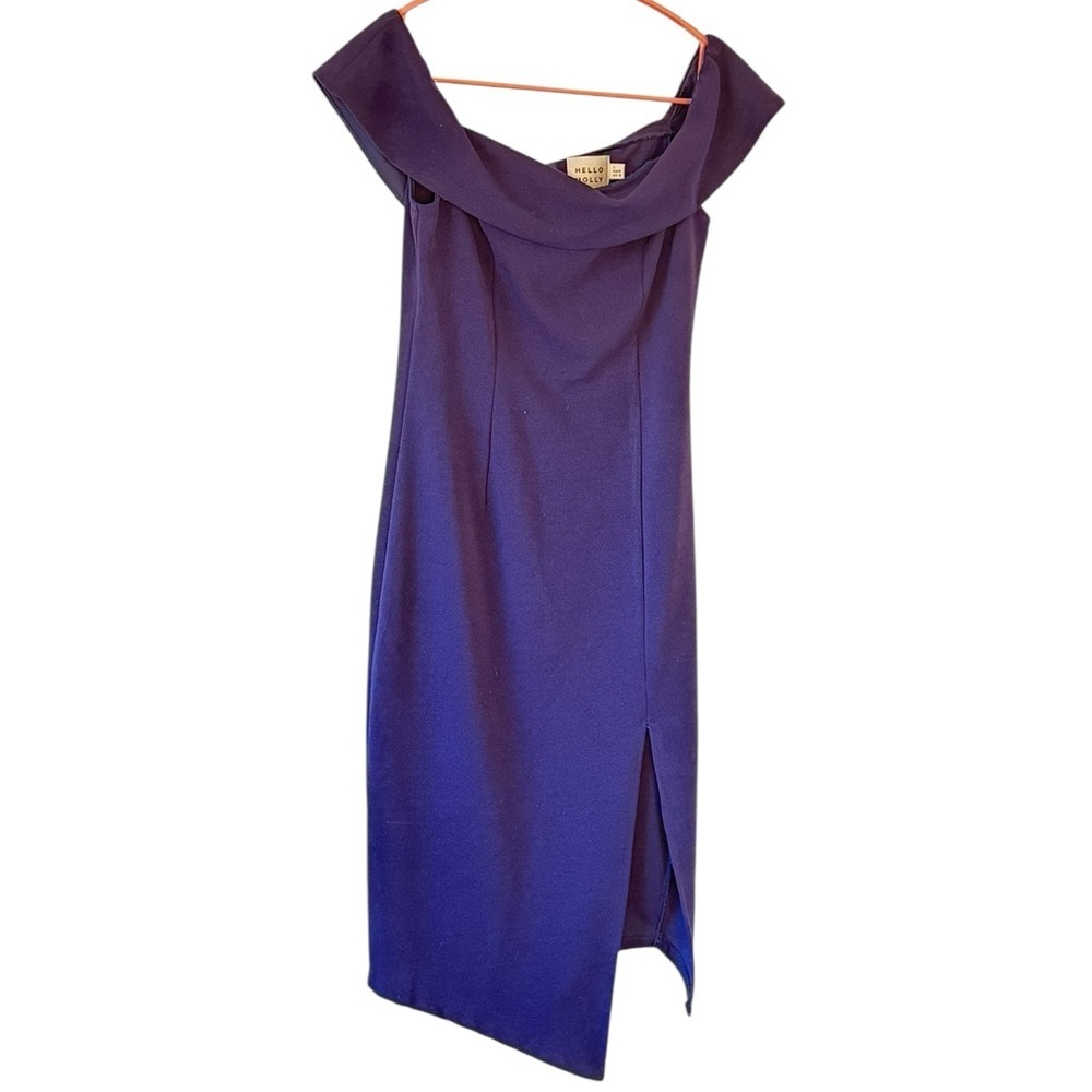 Hello Molly Wild Rose Midi Dress Navy Blue Stretch Crepe Sheath Coquette Size 8 - Picture 2 of 7